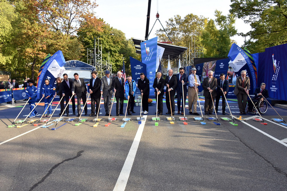 Blue Line Paint 2016 - NYRR, NYC, and TCS Leaders, along with NYRR Youth Running Ambassadors partake in the ceremonial painting at the TCS New York City Marathon Blue Line Painting Ceremony on Wednesd